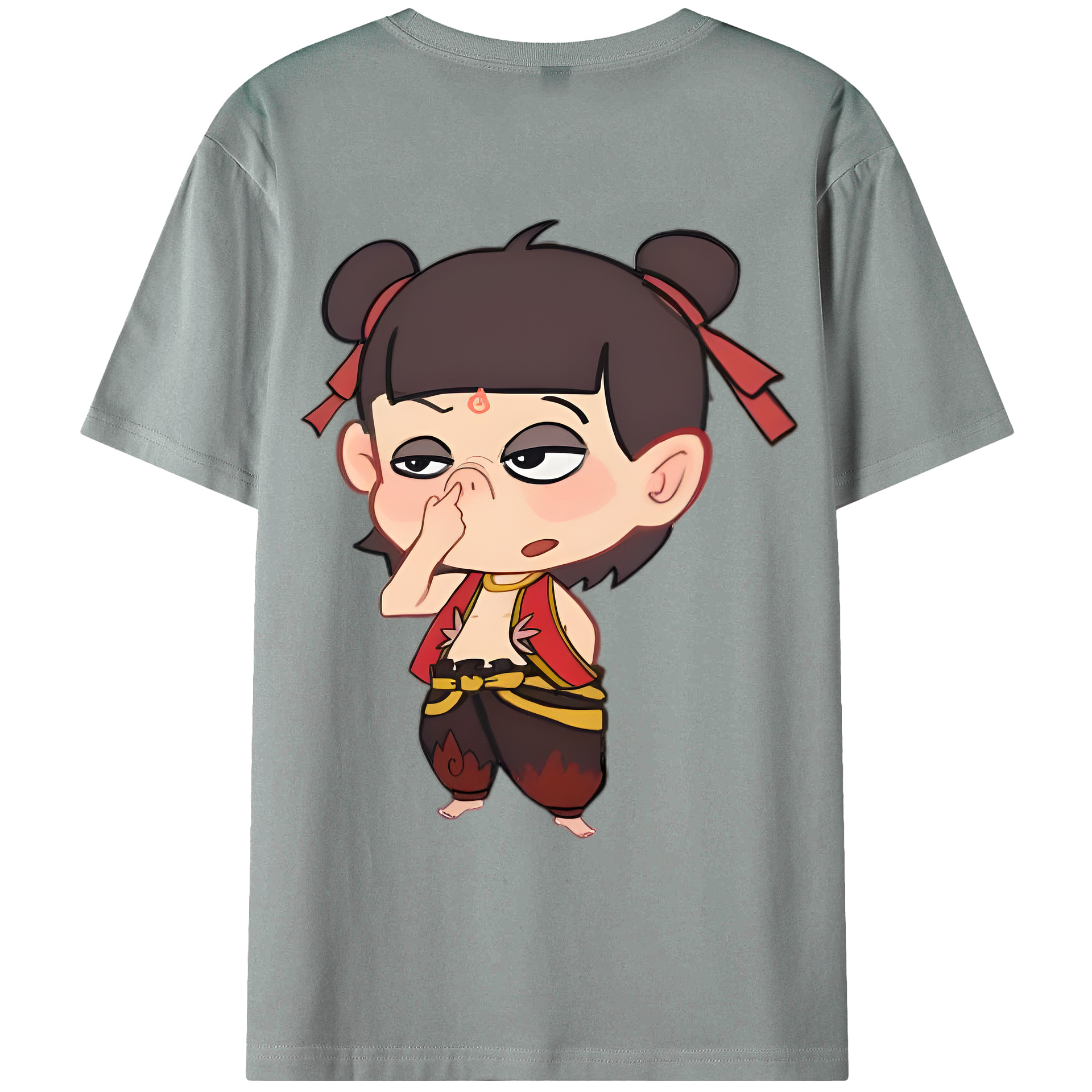 （画像用） Ne Zha 2 ナタ 魔童の大暴れ 綿100％ メンズ半袖Tシャツ（バックプリント） 通気性